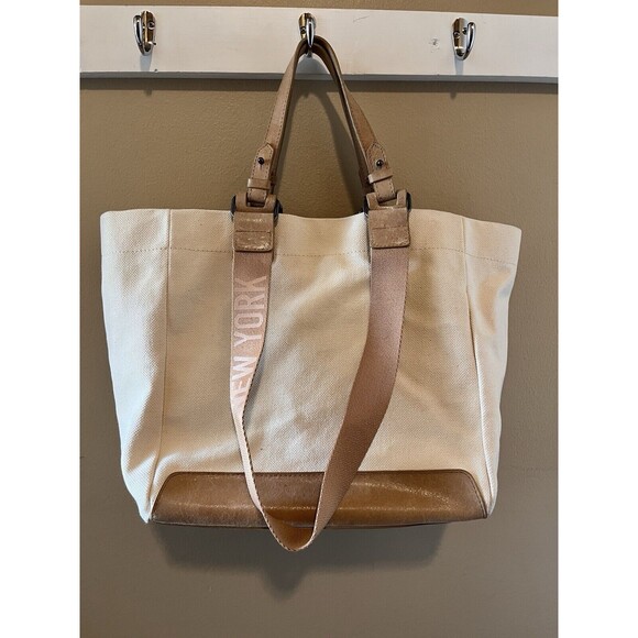 Botkier Cotton Canvas Woven Tote White & Brown Medium Purse - Picture 6 of 13